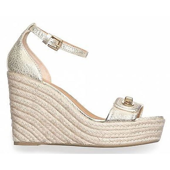 Coach GLINDA Espadrille Wedge Slingback Sandal Pump Heel Platinum/Gold 10 New - Picture 2 of 3